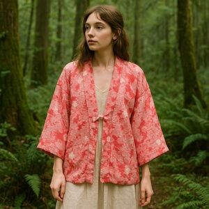 Chic Coral Floral Women's Kimono Robe